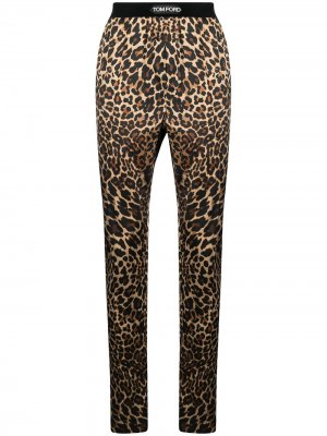 Пижамные брюки с леопардовым узором TOM FORD. Цвет: черный