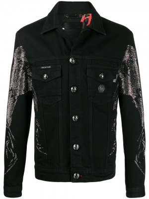 Декорированная джинсовая куртка Psychosocial Philipp Plein. Цвет: черный