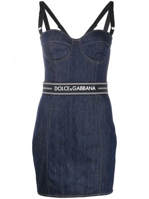 Джинсовое платье с логотипом Dolce & Gabbana. Цвет: синий