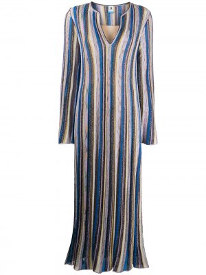 Трикотажное платье в полоску с V-образным вырезом M Missoni. Цвет: синий