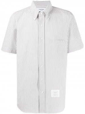 Полосатая рубашка из сирсакера с короткими рукавами Thom Browne. Цвет: серый