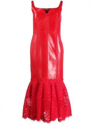 Платье миди с кружевными вставками Alexander McQueen. Цвет: красный