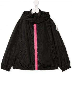 Куртка с капюшоном и вышитым логотипом Moncler Enfant. Цвет: черный
