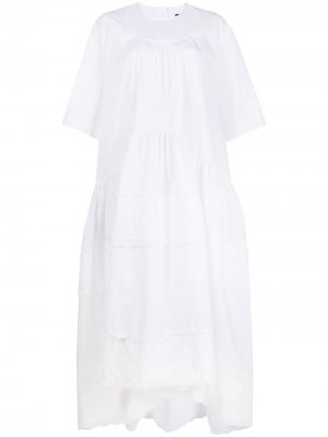 Ярусное кружевное платье миди Simone Rocha. Цвет: белый