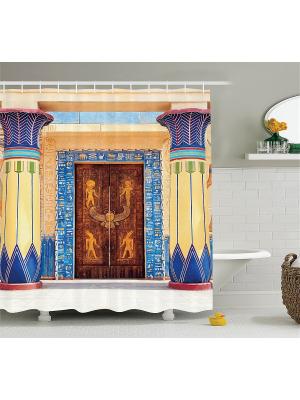 Фотоштора для ванной Двери в египетском стиле, 180*200 см Magic Lady. Цвет: желтый, бирюзовый, голубой, коричневый, синий
