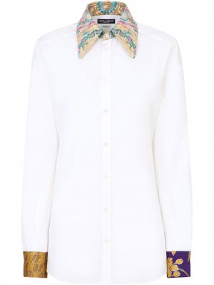 Рубашка с жаккардовыми вставками Dolce & Gabbana. Цвет: белый