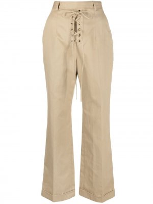 Прямые брюки со шнуровкой Saint Laurent. Цвет: нейтральные цвета