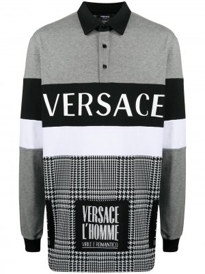 Рубашка поло в ломаную клетку с логотипом Versace. Цвет: черный