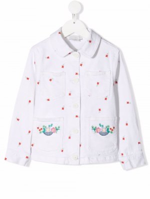 Джинсовая куртка с цветочной вышивкой Stella McCartney Kids. Цвет: белый