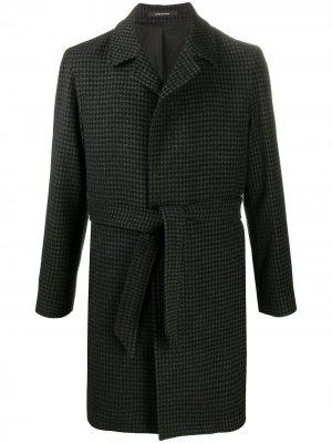 Клетчатое пальто с завязками Tagliatore. Цвет: черный
