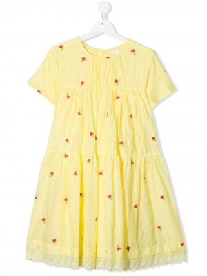 Ярусное платье с вышивкой Chloé Kids. Цвет: желтый