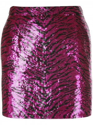 Юбка мини с зебровым узором и пайетками Saint Laurent. Цвет: розовый