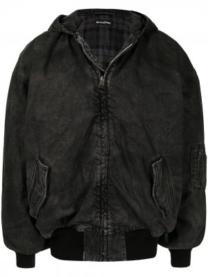 Джинсовая куртка на молнии с капюшоном Balenciaga. Цвет: черный