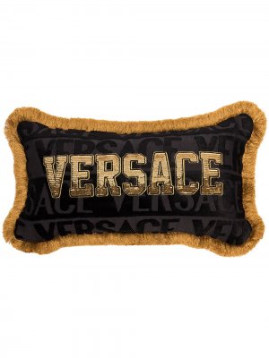 Подушка с логотипом и пайетками Versace Home. Цвет: черный
