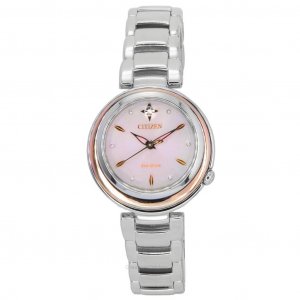 Женские часы  L Eco-Drive Diamond Accent из нержавеющей стали с розовым циферблатом EM0589-88X Citizen