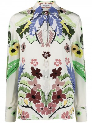 Блузка на пуговицах с цветочным принтом Valentino. Цвет: нейтральные цвета