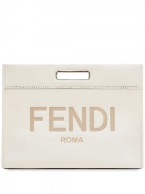 Сумка-шопер с логотипом Fendi. Цвет: f0c88-белый ice+palladium