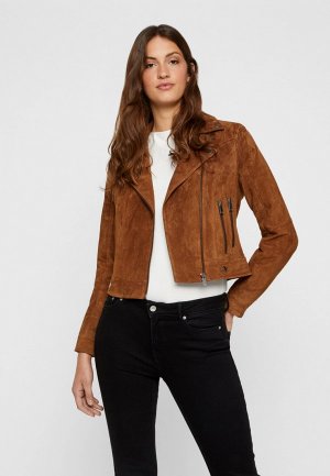 Куртка кожаная Vero Moda. Цвет: коричневый