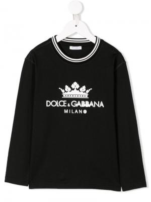 Толстовка с логотипом и полосатой отделкой Dolce & Gabbana Kids. Цвет: черный
