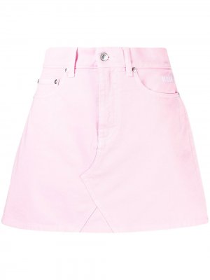 Джинсовая юбка мини с вышитым логотипом MSGM. Цвет: розовый