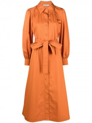 Платье-рубашка длины миди с поясом Tory Burch. Цвет: оранжевый