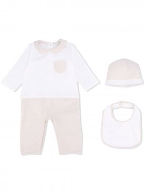Комплект из комбинезона, шапки и нагрудника с логотипом FF Fendi Kids. Цвет: белый