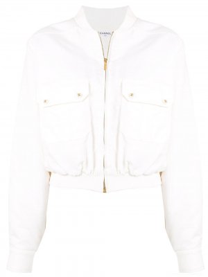 Куртка-бомбер 1997-го года со сборками Chanel Pre-Owned. Цвет: белый
