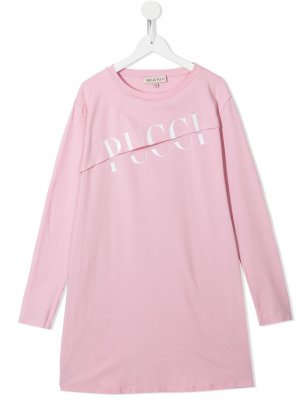 Платье-футболка с логотипом Emilio Pucci Junior. Цвет: розовый