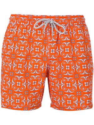 Пляжные шорты с геометрическим принтом листьев Capricode. Цвет: жёлтый и оранжевый