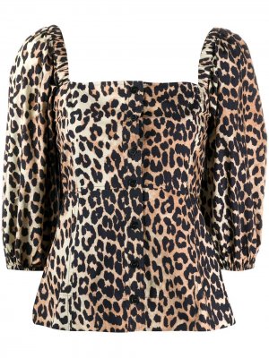 Блузка с леопардовым принтом GANNI. Цвет: нейтральные цвета