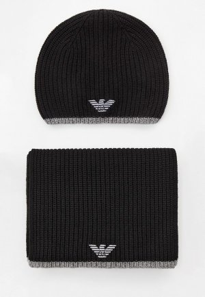 Шапка и шарф Emporio Armani. Цвет: черный