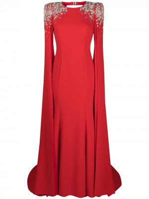 Декорированное платье с кейпом Jenny Packham. Цвет: красный