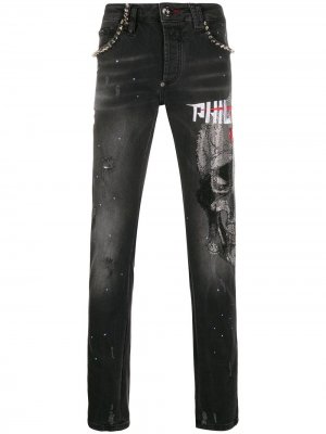 Прямые джинсы с декором Skull Philipp Plein. Цвет: черный