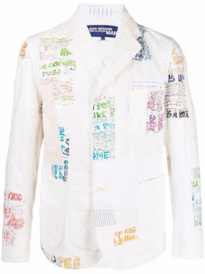 Однобортный пиджак в технике пэчворк Junya Watanabe MAN. Цвет: белый