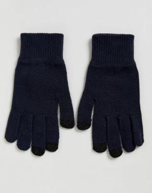 Темно-синие перчатки для сенсорных гаджетов ASOS. Цвет: темно-синий
