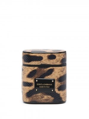 Футляр для AirPods с леопардовым принтом Dolce & Gabbana. Цвет: черный