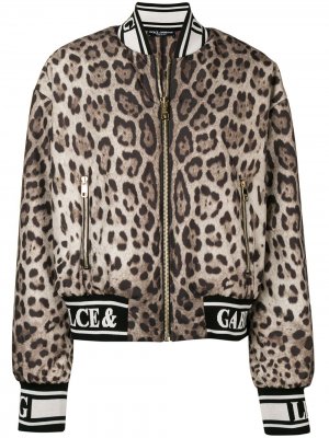 Куртка-бомбер с леопардовым принтом Dolce & Gabbana. Цвет: коричневый