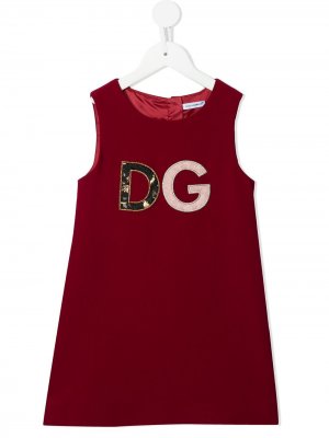 Платье с нашивкой-логотипом Dolce & Gabbana Kids. Цвет: красный