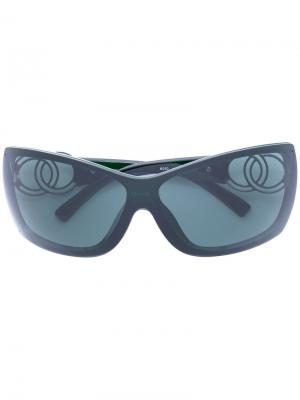 Солнцезащитные очки с логотипом CC Chanel Vintage. Цвет: зеленый