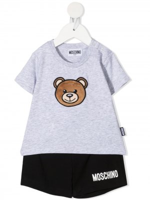 Комплект из топа и шорт с принтом Teddy Bear Moschino Kids. Цвет: серый
