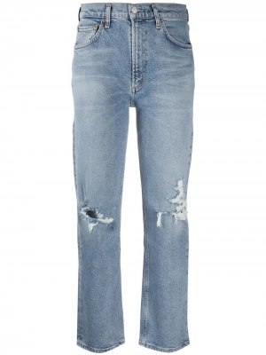 Укороченные джинсы с эффектом потертости AGOLDE. Цвет: синий