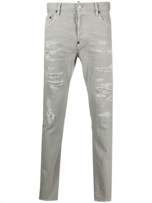 Прямые джинсы с эффектом потертости Dsquared2. Цвет: серый