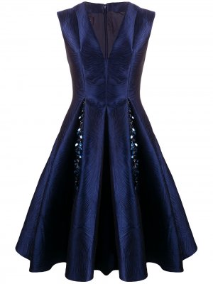 Жаккардовое платье с V-образным вырезом Talbot Runhof. Цвет: синий