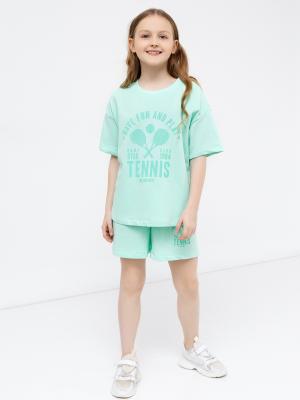 Спортивный комплект для девочек (футболка и шорты) Mark Formelle. Цвет: ментол +печать