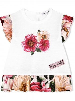 Платье-футболка с цветочным принтом Dolce & Gabbana Kids. Цвет: белый