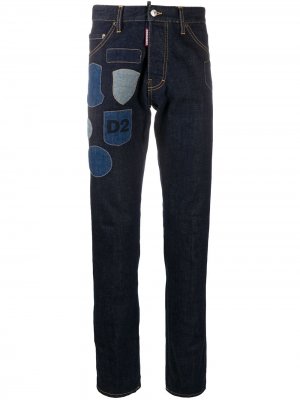 Прямые джинсы с нашивками Dsquared2. Цвет: синий
