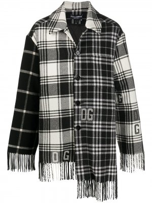 Пальто в клетку с бахромой Dolce & Gabbana. Цвет: черный