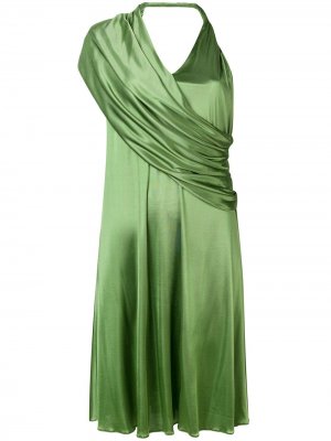 Атласное платье с драпировкой LANVIN. Цвет: зеленый