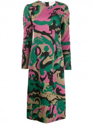 Платье миди Tinder с абстрактным принтом La Doublej. Цвет: зеленый