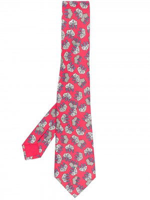 Галстук 2000-х годов с цветочным принтом Hermès. Цвет: красный